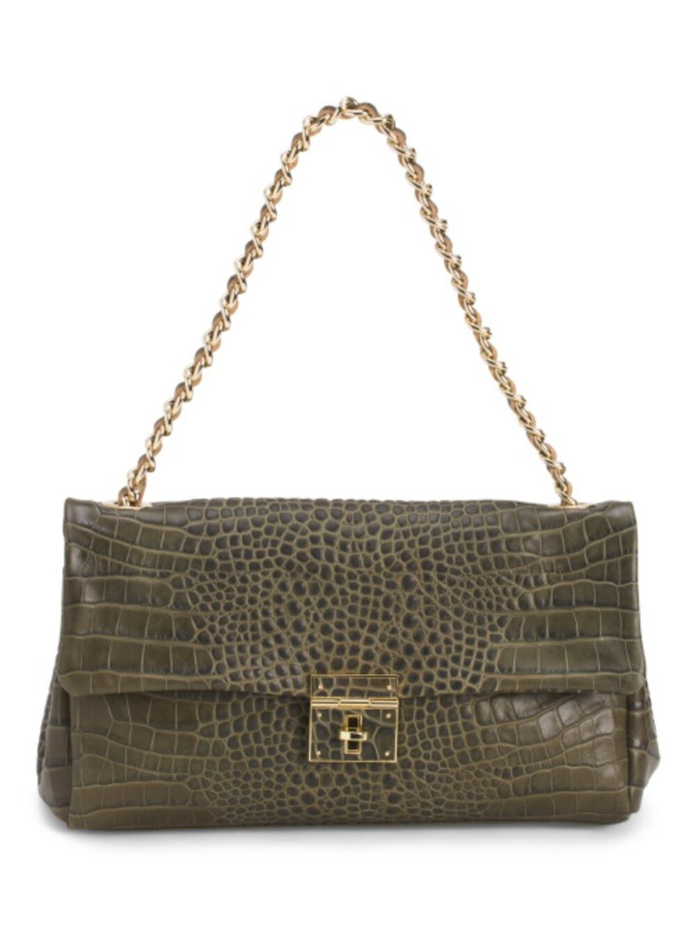 CLAUDIA Made In Italy Leather Croc Embossed Flap Shoulder Bag With Chain Strap